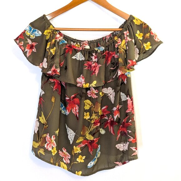 Maeve | Anthropologie Vallita Off-The-Shoulder Blouse Green Motif | Size XS - Picture 6 of 10